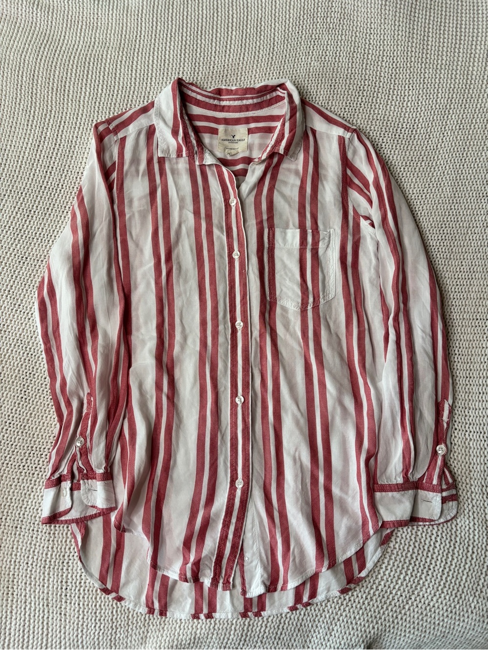 American Eagle Outfitters Red and White Stripe Button-Down Shirt